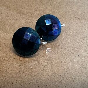 Vintage Multifaceted Blue Round Earrings. Clip On. Simple.